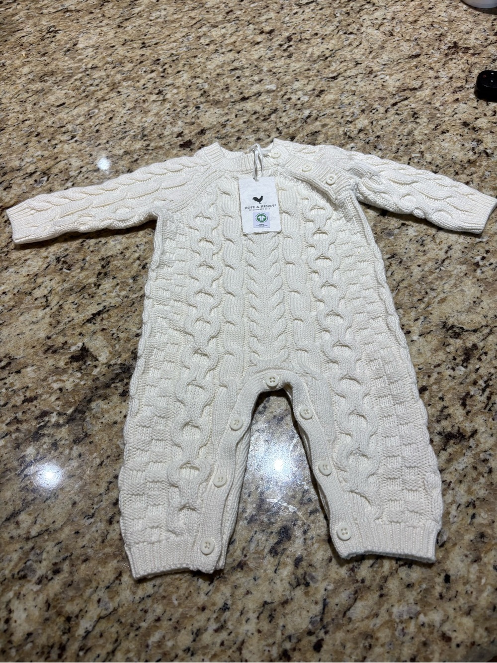 Hope & Henry Cable Knit One-Piece Romper
